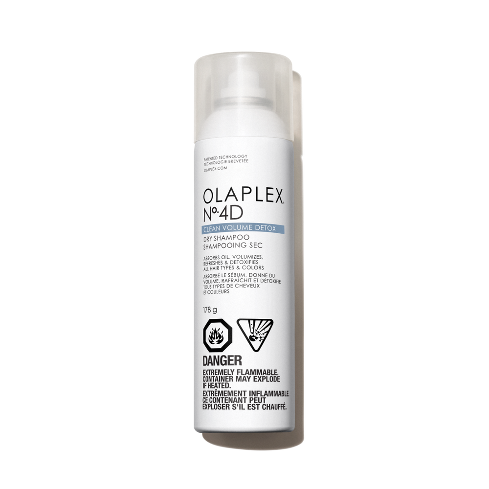 OLAPLEX Nº.4D CLEAN VOLUME DETOX DRY SHAMPOO ABSORBS OIL, ODOUR, AND SWEAT. WITH PATENTED OLAPLEX BOND BUILDING TECHNOLOGY®. CLEANSES & PROTECTS ALL HAIR TYPES & COLORS 178g

DANGER EXTREMELY FLAMMABLE CONTENTS MAY EXPLODE IF HEATED. EXTRÊMEMENT INFLAMMABLE LE CONTENU PEUT EXPLOSER S'IL EST CHAUFFÉ. - main view