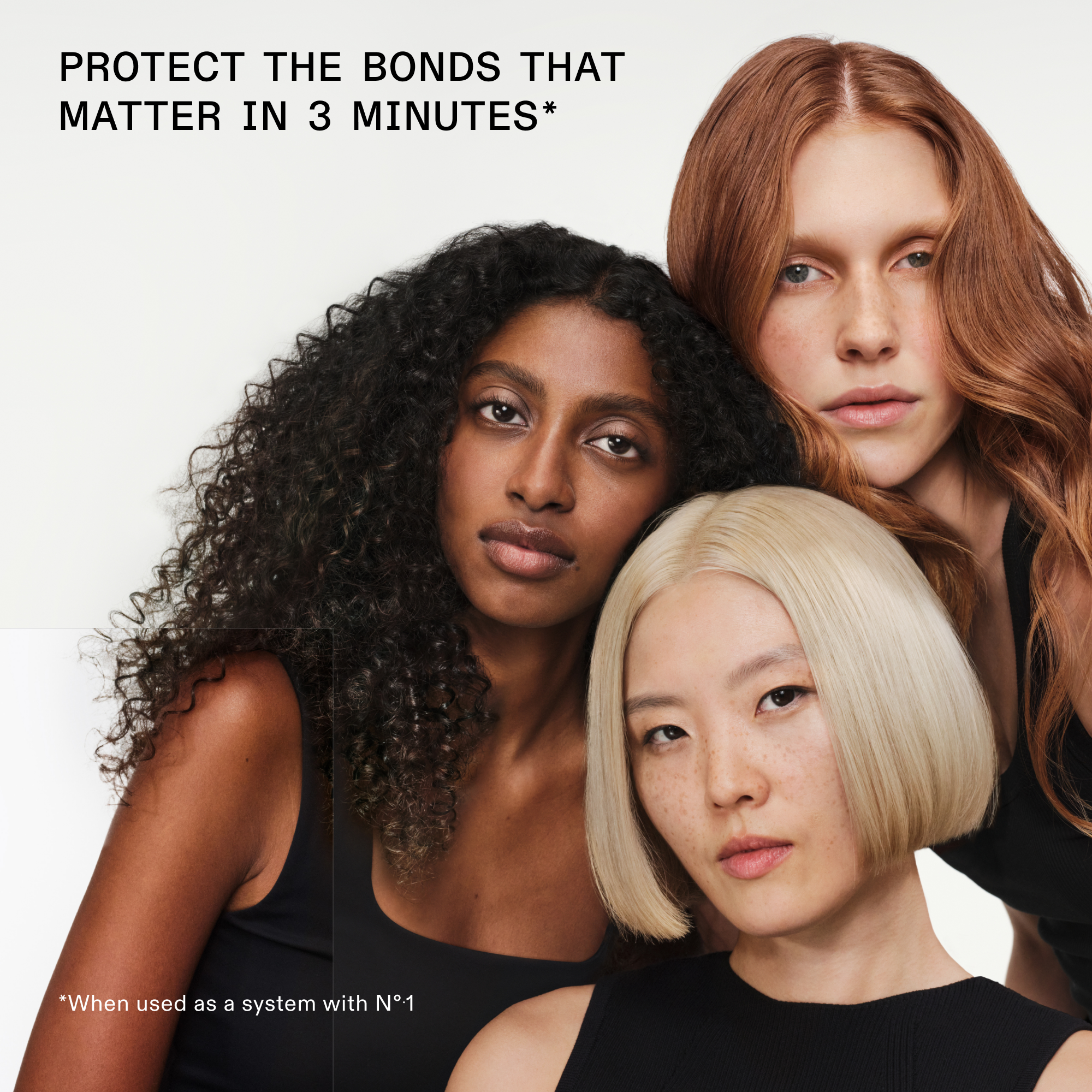 Three women with different hair colors posing together against a white background.

PROTECT THE BONDS THAT MATTER IN 3 MINUTES*

*When used as a system with Nº.2