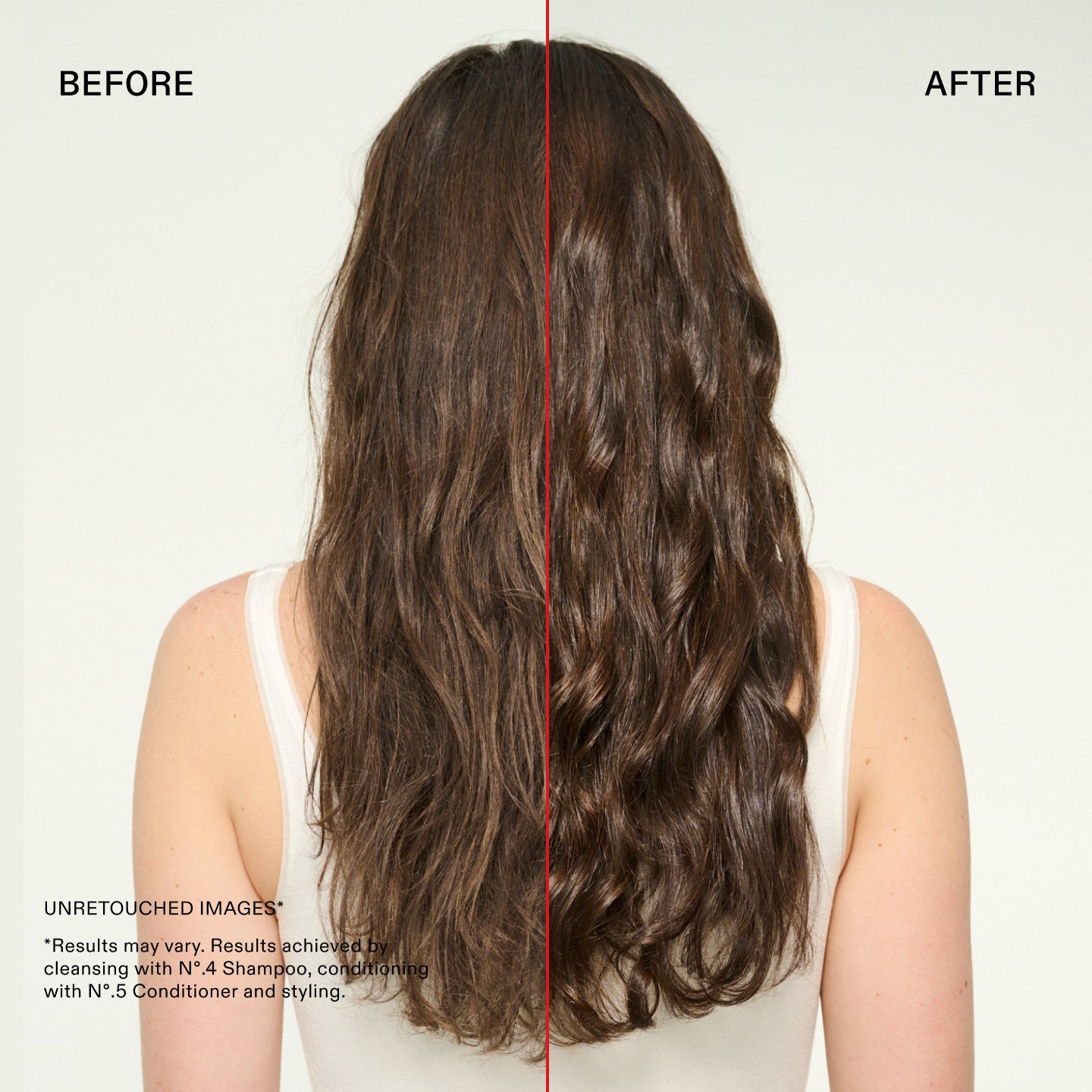 Before and after comparison of No.4 Bond Maintenance Strengthening Shampoo