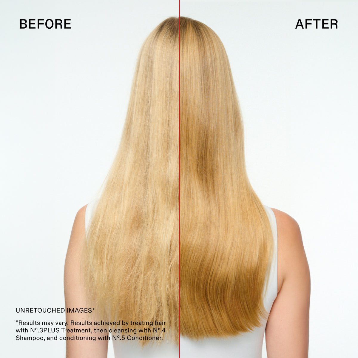 AVANT
APRÈS
Informatique
Nom
7615_Force
Texte de remplacement
Suggestion
Avant et ap blond lisse sur un mannequin co avec texte lis petite note à
Détails
JPG • 2000 × 2
Ajouté le 8 sept. 2
Utilisé dans
Produits (2)
IMAGES NON RETOUCHÉES*
*Les résultats peuvent varier. Résultats obtenus en traitant les cheveux avec le soin N°.3PLUS, puis en les lavant avec le shampooing N°.4 et en les revitalisant avec le revitalisant N°.5.