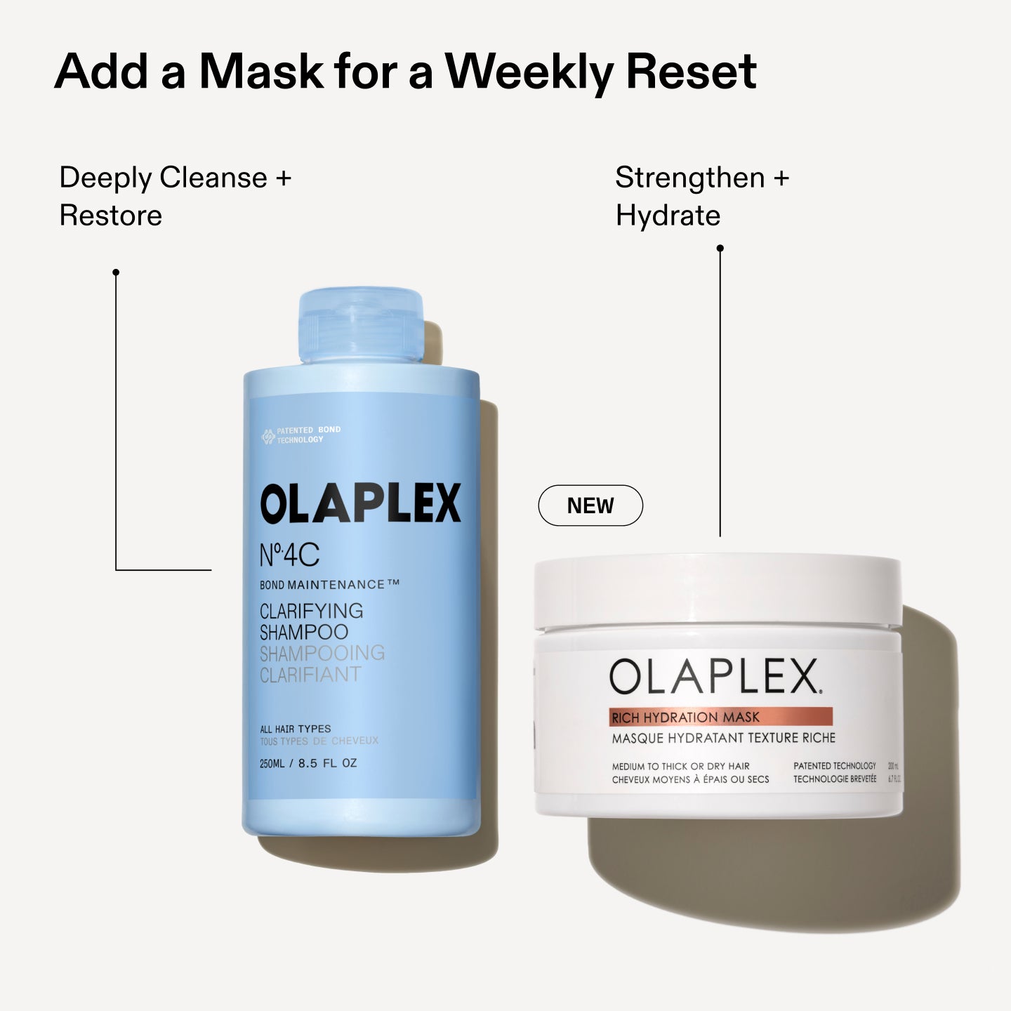 Ajouter un masque pour une réinitialisation hebdomadaire
Nettoyer en profondeur +
Restaurer
Renforcer +
Hydrater